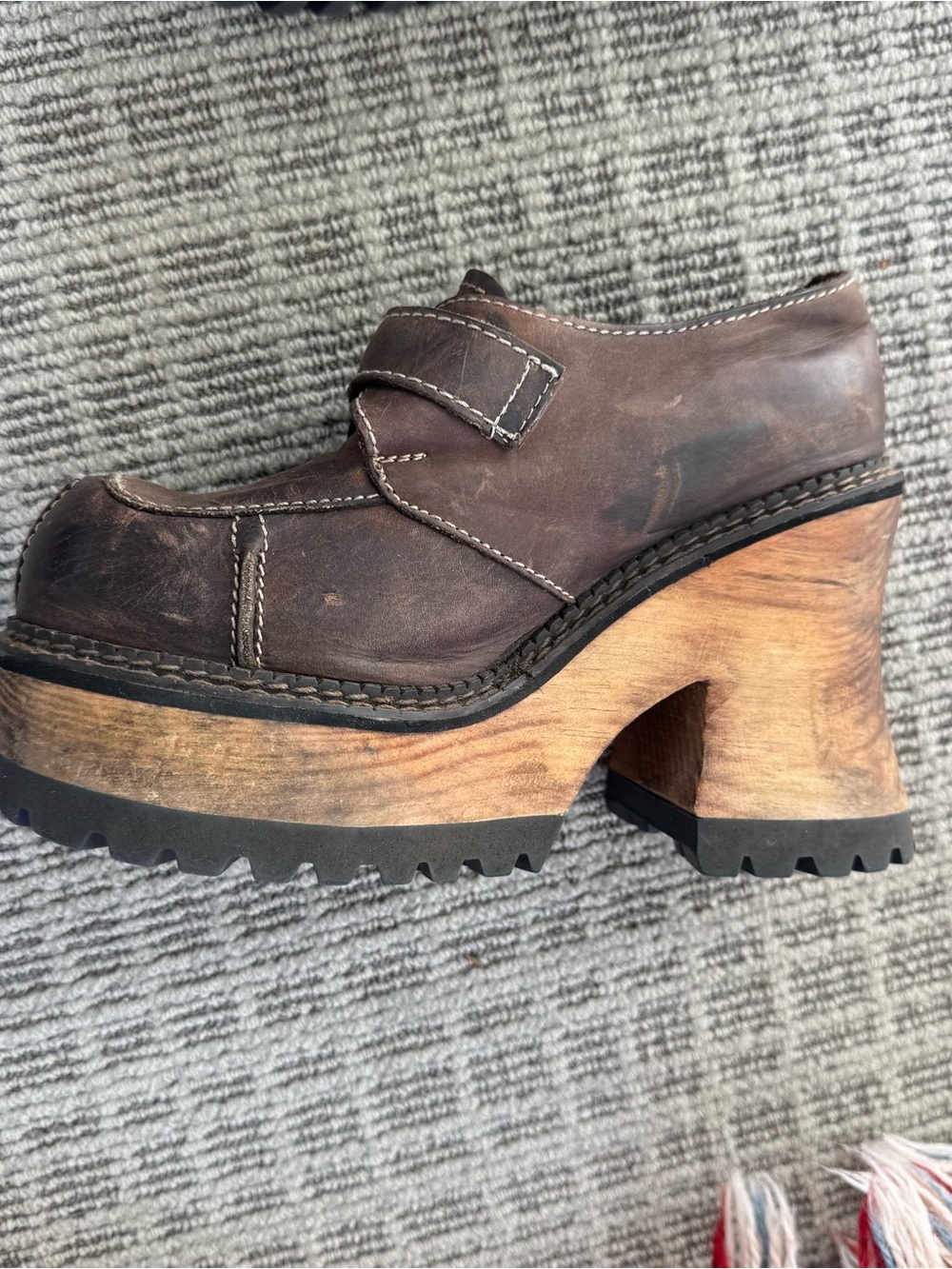 Vintage London Underground brown leather chunky buckle platform loafers - Picture 10 of 10
